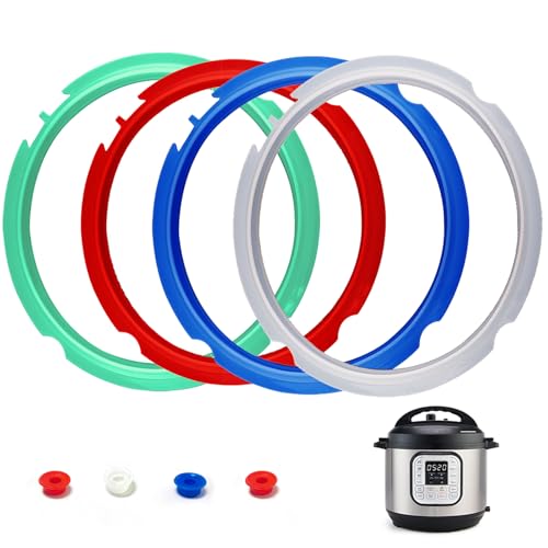 Fuator 4 Pack Silicone Sealing Ring for Instant Pot 3 QT - Replacement Silicone Gasket Seal Rings 3QT with 4 Colors(Red, Clear, Green, Blue) - Instant Pot Replacement Silicone Gasket Seal for 3 Quart