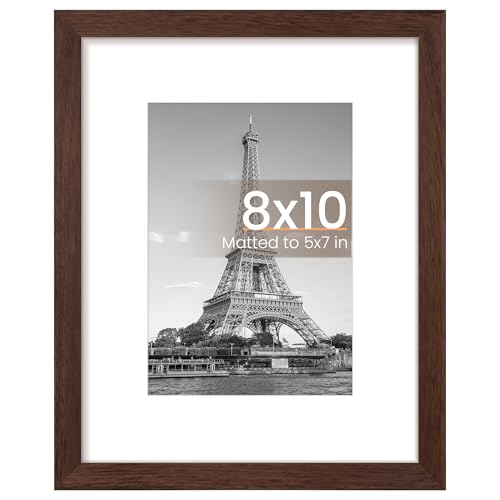 Image of upsimples 8x10 Picture Frame, Display Pictures 5x7 with Mat or 8 x 10 Without, Wall Hanging Photo Frames, Brown, 1 Pack