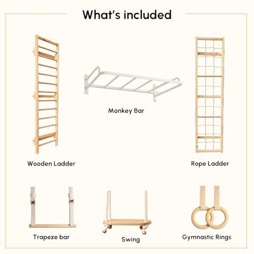Image of Curious Cub Jungle Gym for Kids Indoor | Kids Gym Play Set | Contains Monkey Bar, Gymnastics Ring, Disk Swing, Rope Ladder for Kids to Play Indoor Fun Activity for Ages 4+
