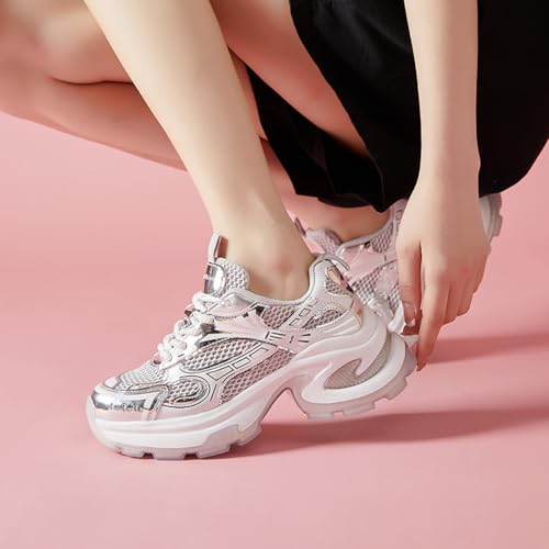 Retro Leather Dad Shoes for Women, Lightweight Comfortable Casual Sneakers with Adjustable Lace-Up, 6CM Thick Sole Breathable Gym Shoes for Walking Shopping Travel2