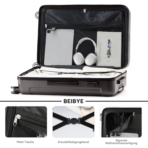 BEIBYE BEIBYE Hartschalen-Koffer Trolley Rollkoffer Reisekoffer Handgepäck 4 Rollen (M-L-XL-Set) (Coffee, XL)