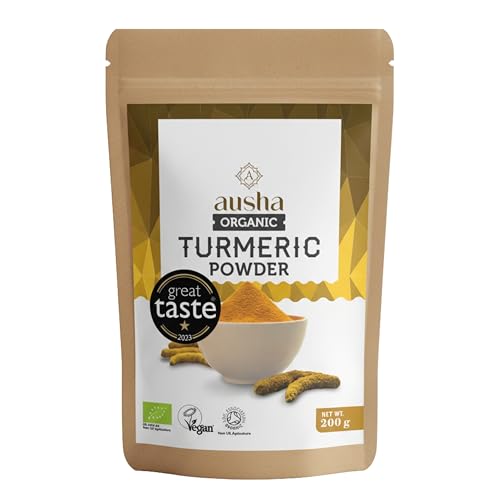 Ausha Organic Turmeric Powder 500g - UK Certified Organic by Soil Association - Cooking Turmeric Shot Latte - 1* Great Taste Award 2023 - Curcumin