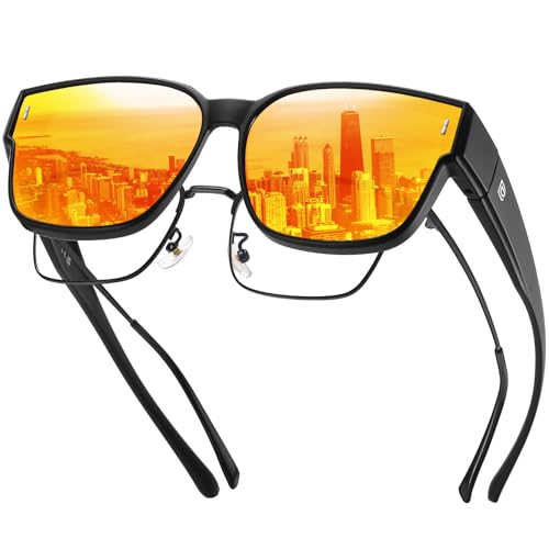 Image of DUCO Fit Over Sunglasses for Men Women Wear Over Glasses Retro Wrap Around Polarized Sun Glasses UV400 Protection DC8981