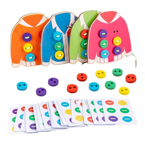 Juguete de cordones para niños pequeños - Tarjetas de cordones de ropa de madera | Aprenda a atar la ropa | Mejorar la capacidad práctica | Ejercicio de movimientos finos de la mano | Desarrollo