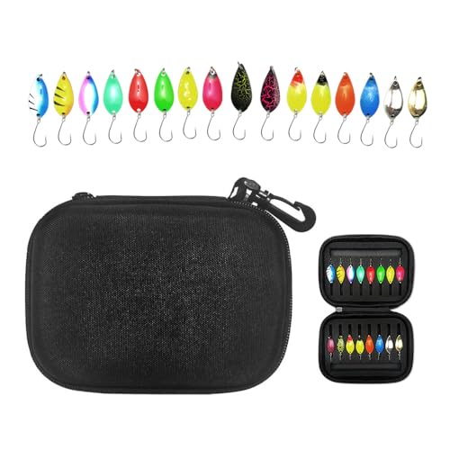 GIDWRIY 16 Pezzi Esche Artificiali Spinning Trota,Cucchiaini Pesca,Esche da Pesca,Spoon Trout Area,Ondulanti Trota Spinning,Fishing Set,Luccio Spoon Kit Con Scatola per Persici Spigola Luccio