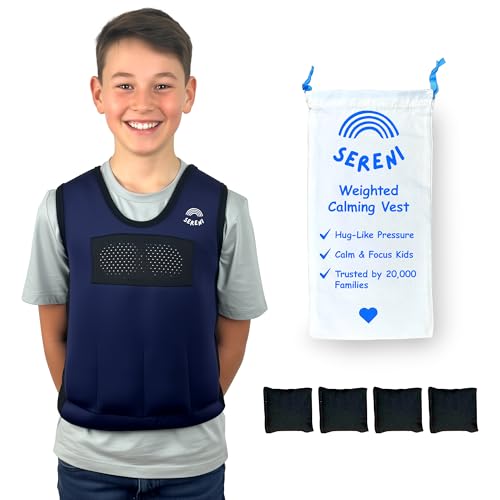 Sereni Weighted Calming Vest for Kids Therapy Compression Vest w/Adjustable Weights Sensory Vest for Emotional Regulation - Large