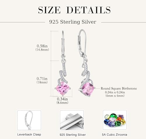 Women Earrings 925 Sterling Silver Swirl Twist Leverback Dangle Drop Round Square Cubic Zirconia Earrings with Birthstone For Women Mother's Day Christams4