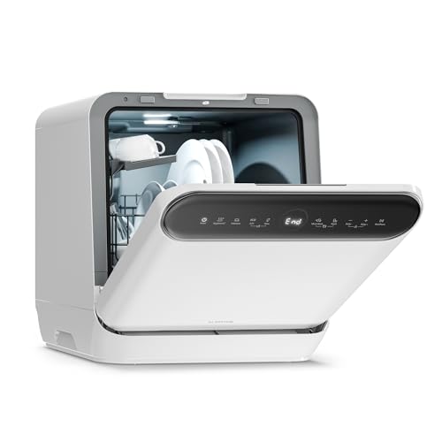 Lavavajillas de sobremesa Klarstein Oceana – Lavavajillas compacto para 3 servicios, 7 programas, 6 l de consumo de agua, AquaStop, diseño portátil