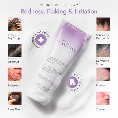 Image of DERMAdoctor 2% Pyrithione Zinc Tranquility Cleanser - Maximum OTC Strength for Seborrheic Dermatitis, Dandruff & Redness | Face, Scalp & Body | Soap-Free, Fragrance-Free | 7.1 fl oz