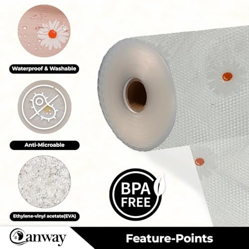 Image of CANWAY (45cm x 10M) Food Grade Non-Slip Drawer & Shelf Mat | Waterproof, Washable Shelf Liner for Kitchen Cabinets, Cupboards, Fridge & Bathroom Shelves | White-Flower