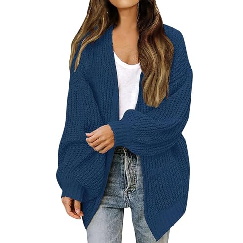 Uwdiohq Strickjacken für Damen, langärmelig, vorne offen, leicht, weich, grob, Aran-Zopfstrick, Großvater-Strickjacke, lässig, lockere Passform, Pullover, Sweatshirts, Tops, blau, L Uwdiohq Strickjacken für Damen, langärmelig, vorne offen, leicht, weich, grob, Aran-Zopfstrick, Großvater-Strickjacke, lässig, lockere Passform, Pullover, Sweatshirts, Tops, blau, L