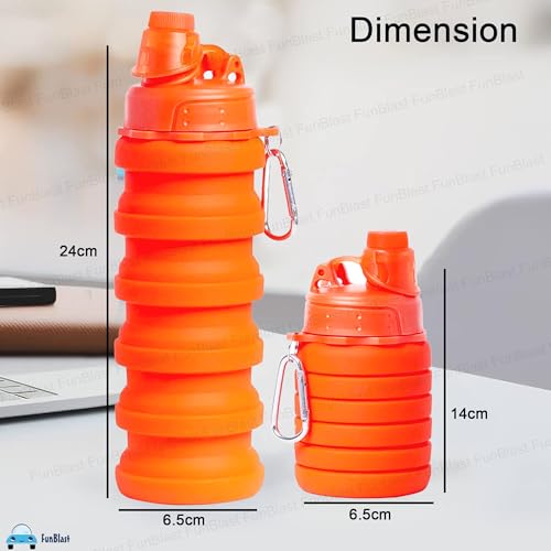 Image of FunBlast Silicone Sipper Bottle Bottle - 500 ML, Expandable Water Bottle for Home, Office, Gym, Trekking, BPA Free Food-Grade Collapsible Leak Proof Portable Travel Water Bottle (Orange)