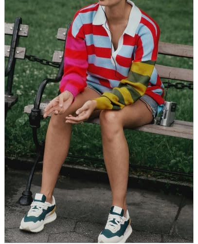 LifeShe Women's Striped Sweater Dress Long Sleeve V Neck Oversized Pullover Sweaters Fall Outfits4