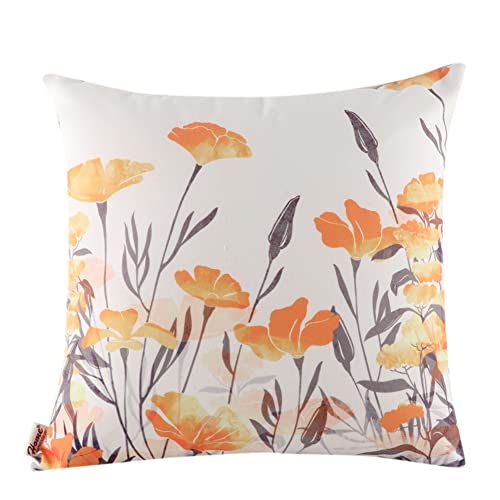 Image of Home-The Best is for You Reversible Floral Printed and Embroidered Cushion Cover 16 Inch X 16 Inch Pack of 1 (White::Orange::Yellow, 1)