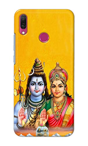 Image of PRINTFIDAA Lord Shiva Parvati Yellow Background Printed Designer Hard Back Case Cover for Huawei Y6 (2019) / Huawei Y6 Prime (2019) -(TI) MVN1008