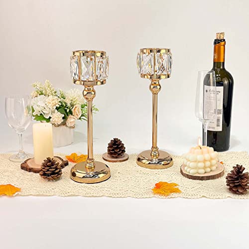 2 Piece Crystal Bowl Tealight Candelabra Votive Candle Stands, Wedding Centerpieces For Tables Crystal Candlestick，Centerpiece Table Decorations (Gold 2Ps) #TOP2