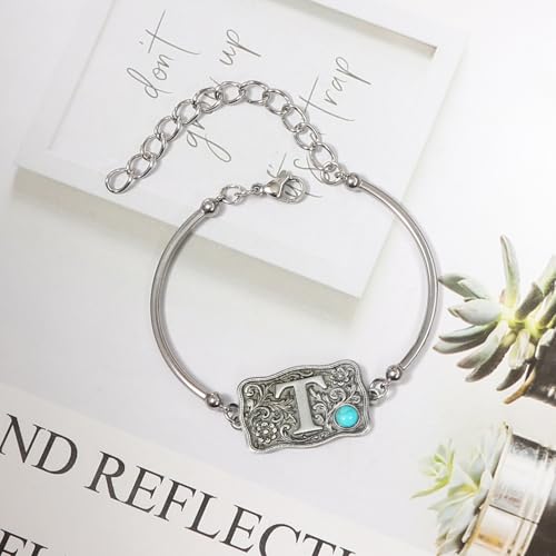Image of Belt Buckle Bracelet Initial Letter A-Z Bracelets Western Cow Tag Bracelet Belt Buckle Necklace Western Style Initial Letter Pendant Necklace