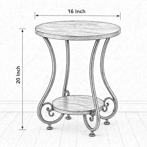 Image of CARTADEN 2 Tier End Table in Living Room, Industrial Style Round Bedside Table with Storage, Small Outdoor Coffee Table for Bedroom Balcony Patio Black Brown