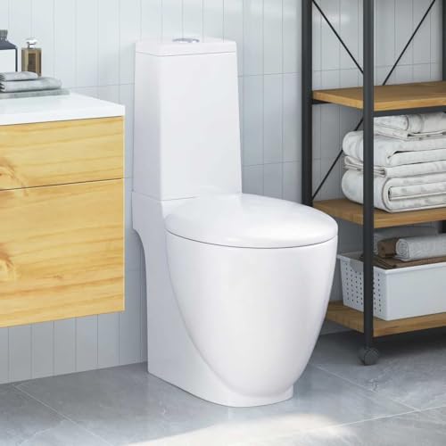 Teenpull WC en céramique blanche avec sortie verticale, siège à fermeture amortie, double chasse 3/6 l, compacte, peu encombrante, convient pour salle de...
