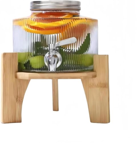 Vzfv 透明ガラス製ドリンクサーバー 蛇口付き 4L 大容量 密閉蓋 コールドケトル 冷水筒 ジュース/ビール/フルーツティー/梅酒/フルーツワイン ディスペンサー ピッチャー 家庭用 パーティー カフェ 店舗用 アウトドア (2.5L,B)