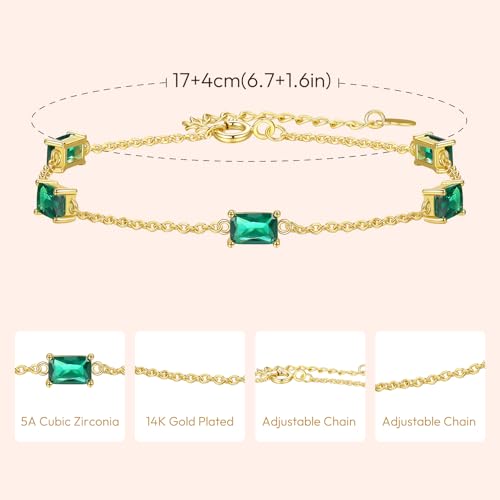 Gold Birthstone Bracelets for Women Dainty Simple Women Link Bracelet Fine Jewelry Christmas Mother's Day Birthday Gifts for Women Wife Girlfriend Her4