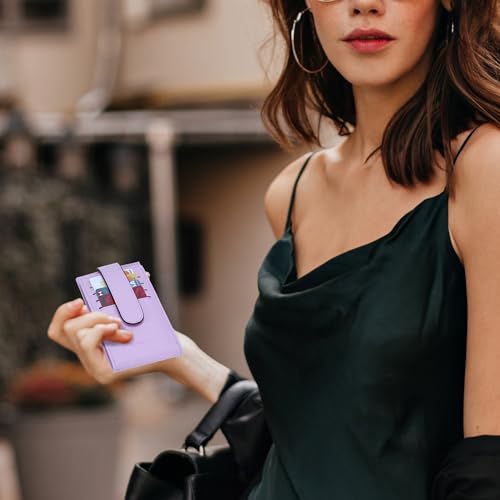 Image of Chelmon Women's RFID Slim Card Holder Wallet | Thin Bifold Multi Card Case with Zipper Coin Pocket Purse for Women(Light Purple)