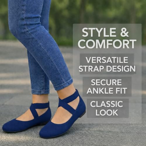 Image of EMMA NEW YORK Ankle Strap Flats for Women, Women Flat Ballerina Shoes, Women's Ballet Flats with Strap