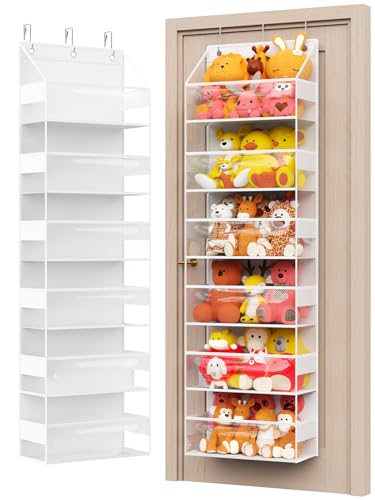 Over Door Storage Organizer, Stuffed Animal Storage, Hanging Organizer for Stuffies, 6 Shelves, Behind Door Storage for Bedroom, Nursery, Dorm Room, 1 Pack, Clear White