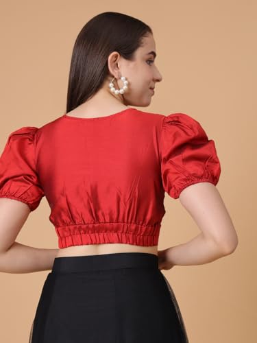 Image of Frolic Rolic Premium Silk V-Neck Blouse Readymade Saree Blouse - Designer Puff Sleeve Blouse for Wedding