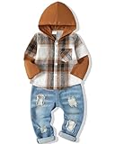 NZRVAWS Toddler Boy Clothes Infant Boy Outfit 3T 4T Clothing Ripped Jeans Plaid Shirt Denim Long Pants Fall Winter
