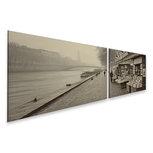 islandburner Quadro su tela bancarelle sulla riva della Senna a Parigi – Quadro da parete per gli amanti dei libri – 2 pezzi – edizione N2