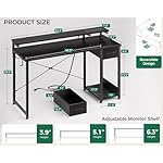 AODK Gaming Desk with LED Lights & Power Outlet, 55 Inch Computer Desk with Drawer, Reversible Desk with Adjustable Monitor Shelf & Headphone Hook for Home Office, Black - Image 3