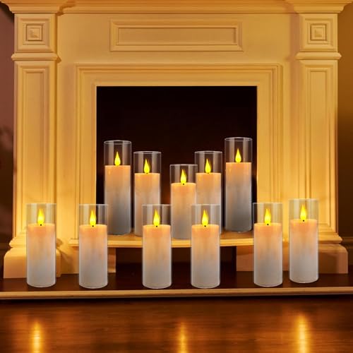 Image of YOROXRG Set of 24 Flickering Flameless Candles Battery Operated with Remote and 2 /4 /6 /8 H Timer Plexiglass Led Pillar Candles with Realistic Moving Wick Candles for Home Decor (D2.2 inchxH 5 inch6 inch7 inch)(White)