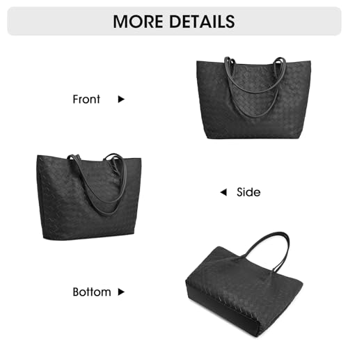 Image of Kattee Woven Tote Handbag for Women, Leather Large Tote Purse for Women Hobo Shoulder Bag Weekender Bags,14L | Woven, Leather, Large, Tote Purse, 14L