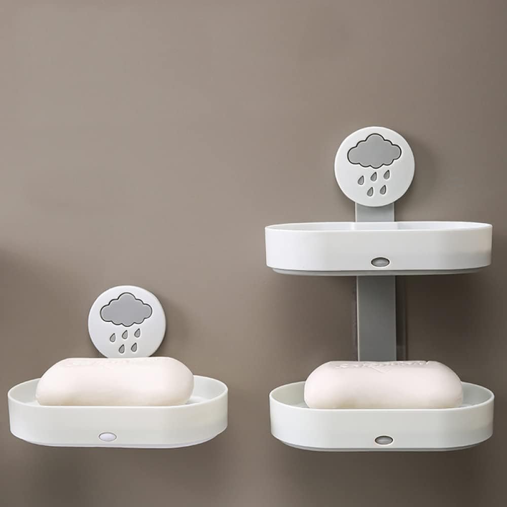 Jabonera de Doble Capa c/Drenaje Autoadhesivo, Ideal baño, Ducha o(E)