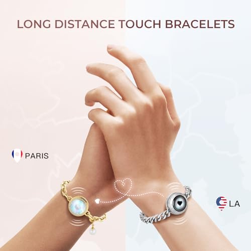 Image of TOTWOO Touch Bracelets for Couples, Vibration & Light Up for Love Couples Long Distance Relationship Gifts for Girlfriend Bluetooth Pairing Jewelry, One Size, Stainless Steel, no gem