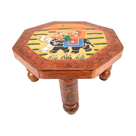 APKAMART Handcrafted Wooden Chowki Or Bajot - 12 Inch - Handicraft Religious Article and Decorative for All Festivals, Decor and Gifts Cover
