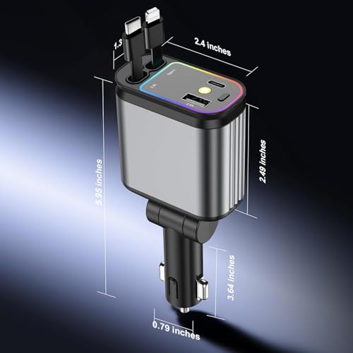 Image of Harboan Retractable Car Charger, 100W 4 in 1 Super Fast Charge Car Phone Charger, Retractable Cables (31.5 Inch) and 2 USB Ports Car Adapter for iPhone 15 /14 /13 /12 Pro Max (Retractable car Charger)