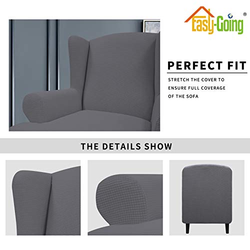 Image of Easy-Going Stretch Large Wingback Chair Sofa Slipcover Gray | 1-Piece Sofa Cover Furniture Protector Couch Soft with Bottom, Spandex Jacquard