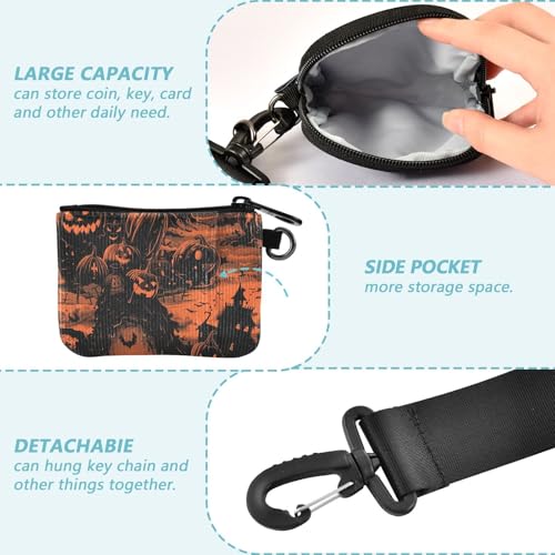 Pumpkins Town Orange Halloween Women's Coin Wallet Card Holder Slim Portable Card Wallet Money Organizer with Zipper Coin Pocket for Women 2 Pcs3