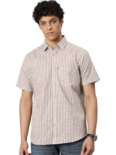 Image of Majestic Man Men's Pure Cotton Striped Half Sleeve Slim Fit Casual Shirt for Men