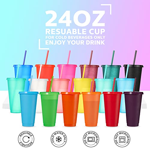 18 Packs Cups With Lids And Straws Glitter Reusable Cups In Vivid Colors 24 Oz Plastic Tumbler With Lid And Straw Iced Coffee Cup Reusable Coffee Cups With Lid Ices Coffee Travel Mug Cup Water Glasses #TOP1