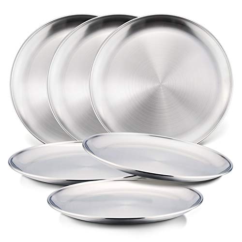 6-Piece 18/8 Stainless Steel Plates, HaWare Metal 304 Dinner Dishes for Kids Toddlers