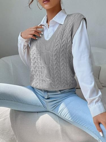 Image of Womens Sweater Vest Sleeveless Cotton Casual V Neck Pullover