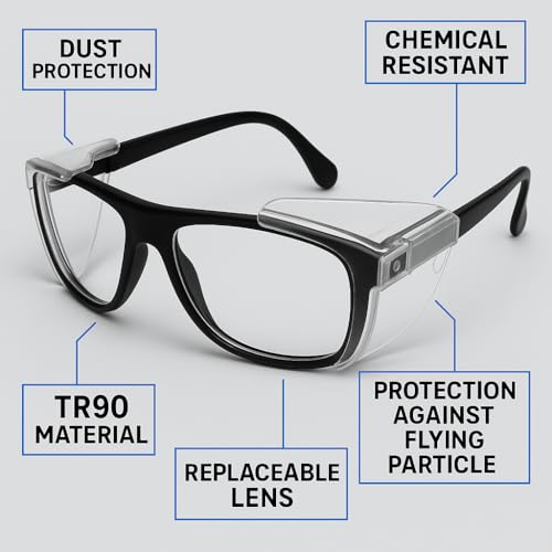 Image of FAMOUS Prescription safety eyeglass frames for men and women tr90 material polycarbonate side shield material black colour frame
