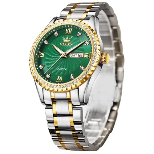 OLEVS Diamond Watches for Men,Business Dress Watch Waterproof Luminous,Male Golden Big Dial Luxury Casual Quartz Analog Watches with Day Date Calendar and Stainless Steel Band