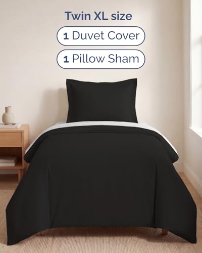 Image of Duvet Cover Twin /Twin XL Size Set - Extra Soft Twin /Twin XL Duvet Cover 68 inch x 90 inch with 1 Pillow Sham for Women, Men, Kids & Teens - Comfy, Easy-Care & Fade Free with Zipper Closures and Ties (Black)