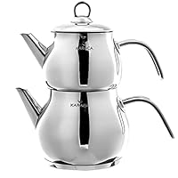 Karaca Layla Teapot Edelstahl, Turkischer Teekocher, Wasserkocher, Teekanne: 1 L Wasserkocher: 1,75 L, Türkisches Teekannen, Kayra Teekannen Set Metal