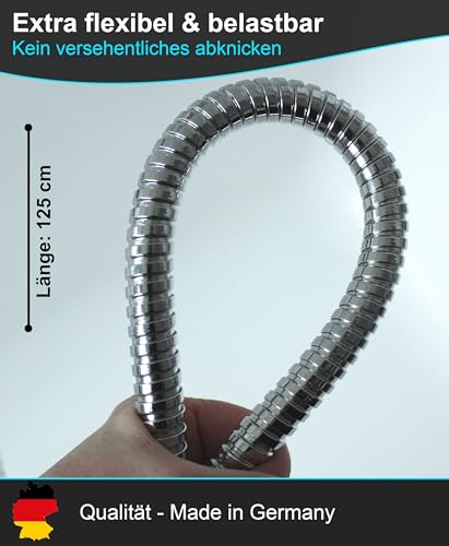 BLUMBACH Duschschlauch 125 cm Edelstahl | MADE IN GERMANY mit Verdrehschutz | Brauseschlauch extrem flexibel, knickfest, Standard 1/2 Anschluß, Metallschlauch doppelt gewickelt, Trinkwasser geprüft