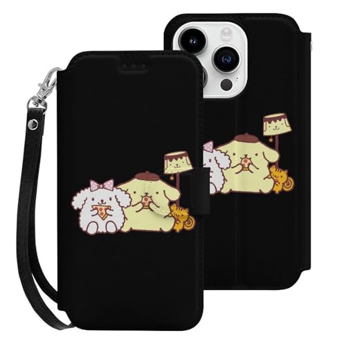 ポムポムプリン iPhone15 Pro用ケース 手帳型 財布型 スマホケース カード収納 PUレザー おしゃれ アイフォン15 Pro用ケース 全面保護 マグネット式 耐衝撃 脱着簡単